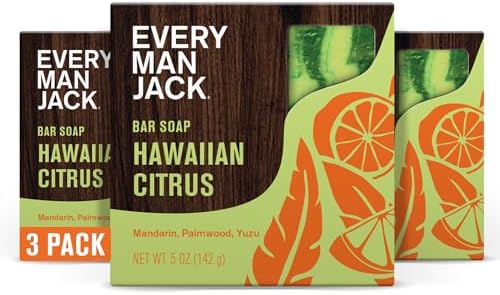 Every Man Jack Cold Processed Mens Bar Soap - Hawaiian Citrus Scent - Deeply Cleans & Hydrates w/Naturally Derived Ingredients - (3 Pack) Every Man Jack