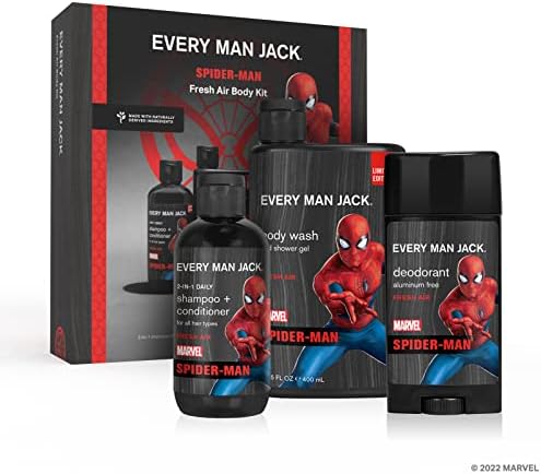 Every Man Jack Spider-Man Body Set - Bath and Body Gift Set - Includes Body Wash, Shampoo & Deodorant Every Man Jack