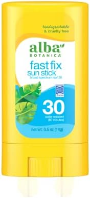 Alba Botanica, Broad Spectrum SPF 30 Fast Fix Sun Stick Sunscreen 0.5 oz (Pack of 2) (Packaging May Vary) Alba Botanica