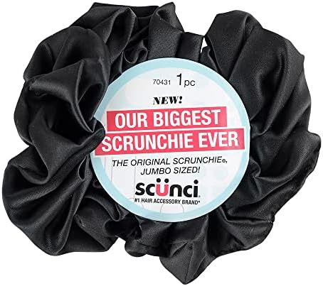 Scunci by Conair The Original Scrunchie hair accessories - hair accessories for women - Jumbo Size in Washable Black Nylon Silk- 1 Count Conair