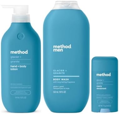 Method Glacier + Granite, Body Lotion 14 Fl Oz, Men Body Wash 18 Fl Oz, Deodorant 2.65 Fl Oz, 1 CT (Variety Pack) Method