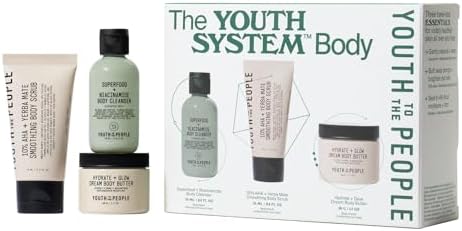 Youth To The People The Youth System Body Care Set, 3-Pc Travel Giftset for Glowing Skin All Over, with Superfood + Niacinamide Cleanser, Smoothing Exfoliant Scrub, and Ultra-Luxe Body Butter Youth To The People