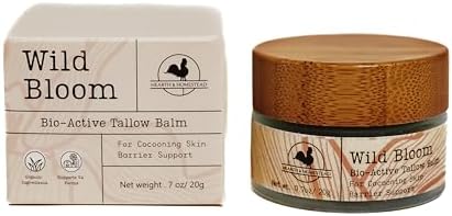 Handmade Wild Bloom Bio-Active Tallow Face Balm/Cream with Blue Tansy - Hydrate, Nourish, and Protect Skin - .7 oz Hearth and Homestead