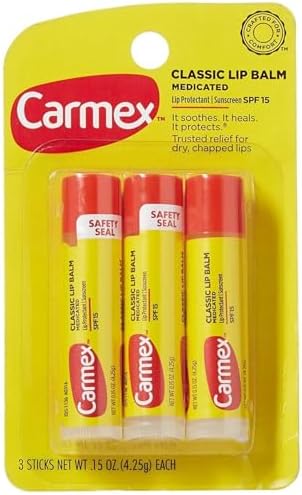 Carmex Broad Spectrum SPF 15 Water Resistant Sun Screen .15 OZ (3 pack of 3 sticks, 9 sticks total) Carmex