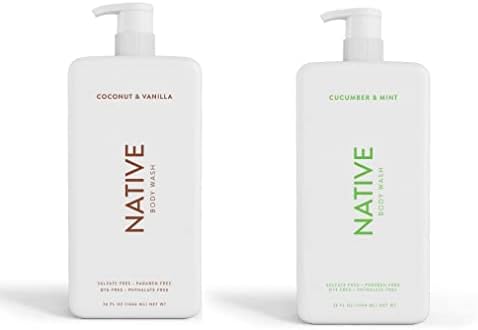 Native Body Wash | Coconut & Vanilla, Cucumber & Mint - 36 oz bottle with pump - Pack of 2 Native