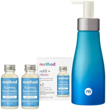 Method Foaming Hand Wash Concentrates Starter Kit, Sea Minerals, 1 Reusable 10 fl oz Bottle and 2 Recyclable 1 fl oz Refills Method