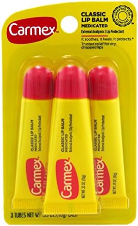 Carmex Lip Balm Tube Classic Medicated 0.35 Ounce 3 Count (10.3ml) Carmex