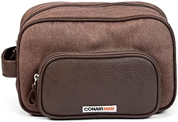 ConairMAN Travel Toiletry Bag for Men, Dopp Kit, Travel Bag in Brown Canvas Conair