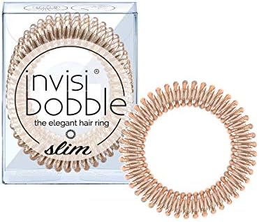 invisibobble SLIM Traceless Spiral Hair Ties - Bronze Me Pretty - Strong Elastic Grip Coil Hair Accessories for Women - No Kink Non Soaking - Gentle for Girls Teens and Thick Hair, 3 Count (Pack of 1) Invisibobble