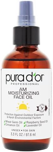 PURA D'OR 3.3 Oz ORGANIC AM Moisturizing Face Oil - Morning Glow Hydrating Skincare - Anti-Aging, Brightening, Lightweight Moisturizer for Glowing Skin - All Natural, Vegan, Paraben-Free - Women & Men Pura D'Or