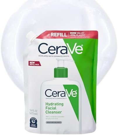 CeraVe Hydrating Facial Cleanser, Moisturizing Face Wash For Dry Skin, Hyaluronic Acid + Ceramides + Glycerin, Hydrating Cleanser For Normal To Dry Skin, 16 Ounce Refill CeraVe