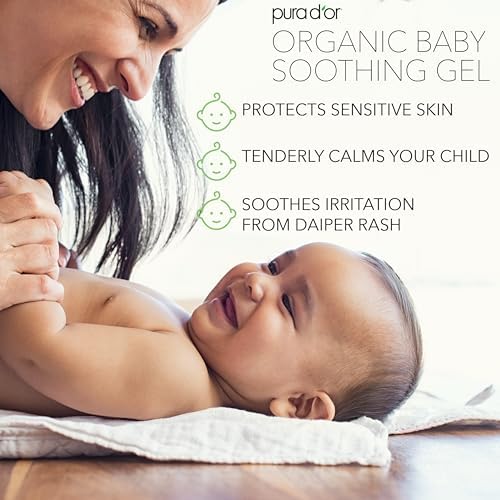 PURA D'OR ORGANIC Baby Soothing Gel For Sensitive Skin (16 Oz x3 = 48 Oz) Diaper Rash & Irritation Relief with Aloe Vera, Tamanu Oil, Chamomile, Jojoba, & Almond Oil Pura D'Or