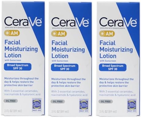 CeraVe AM Facial Moisturizing Lotion with Sunscreen SPF 30, Oil-Free, 3 fl oz, Fragrance-Free (Pack of 3) CeraVe