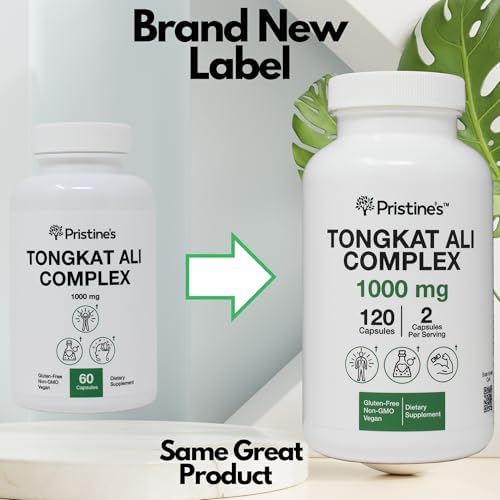 PRISTINE'S Tongkat Ali 1000MG Extract Capsule Supplement (2-Pack) -30 Day Supply - Athletic Performance Support - Mens Health & Lean Muscle Mass - Immunity Support Pristine'S