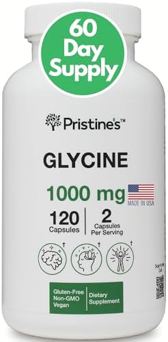 PRISTINE'S Glycine 1000MG Amino Acid Sleep Support Supplement Capsules - 60 Day Supply - Muscle Recovery, Collagen & Kidney Support Supplement - Vegan, Non GMO, Gluten Free Pristine'S