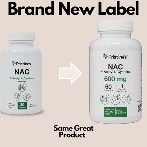 PRISTINE'S N-Acetyl L-Cysteine (NAC) Immunity, Lung, & Liver Support Supplement Capsules - 600MG 60 Day Supply - Potent Antioxidant - Vegan, Gluten Free, Non GMO Pristine'S