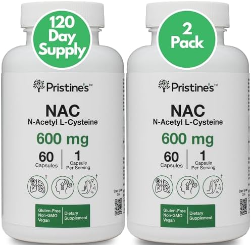 PRISTINE'S N-Acetyl L-Cysteine (NAC) 600MG (2 Pack) Immunity Support Supplement - 120-Day Supply - Potent Lung & Liver Antioxidant Supplement Capsules - Mood Support - Vegan, Glutern Free, Non GMO Pristine'S