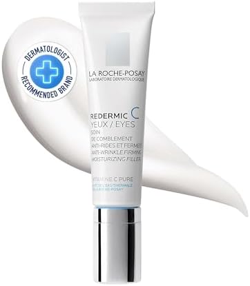 La Roche-Posay Redermic C Pure Vitamin C Eye Cream with Hyaluronic Acid to Reduce Wrinkles for Anti-Aging Effect, 0.5 Fl Oz (Pack of 1) La Roche-Posay