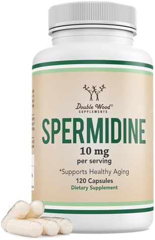 Spermidine Supplement (10mg of 99% Spermidine 3HCL - Third Party Tested) 120 Capsules - Over 100x More Potent Than Wheat Germ Extract for Cell Membrane, Telomere Health and Aging by Double Wood Double Wood Supplements