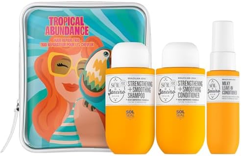 Sol de Janeiro Tropical Abundance Hair Repair Trio Travel Set | Jet Set | Sulfate Free Brazilian Joia Shampoo and Conditioner | Leave In Conditioner Spray | TSA Friendly Sol de Janeiro