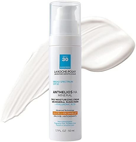 La Roche-Posay Anthelios 100% Mineral Sunscreen Moisturizer with Hyaluronic Acid, Broad Spectrum SPF 30 Face Sunscreen with Zinc Oxide & Titanium Dioxide, 1.7 fl. oz. La Roche-Posay