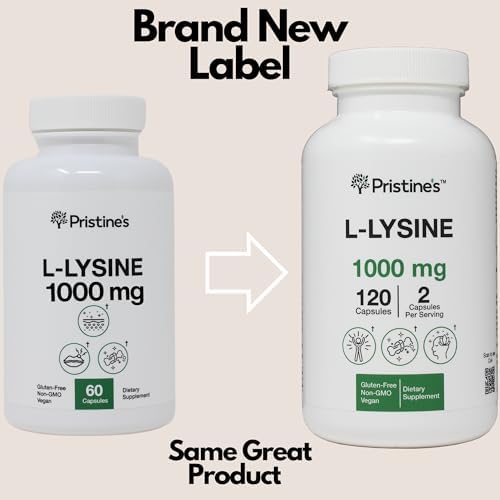 PRISTINE'S L Lysine 1000MG 60 Day Supply - Lip & Gum Health Essential Amino Acid & Immunity Support Supplement - Optimal Muscle & Tissue Support - Collagen Production - Vegan - Gluten Free Pristine'S