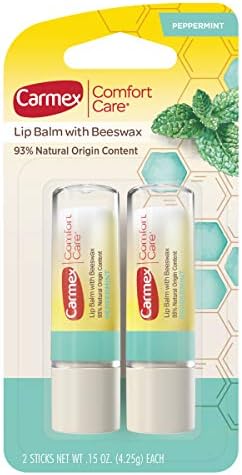 Carmex Comfort Care Lip Balm Stick with Beeswax, Peppermint Lip Balm - 0.15 OZ Each, 2 Count Carmex