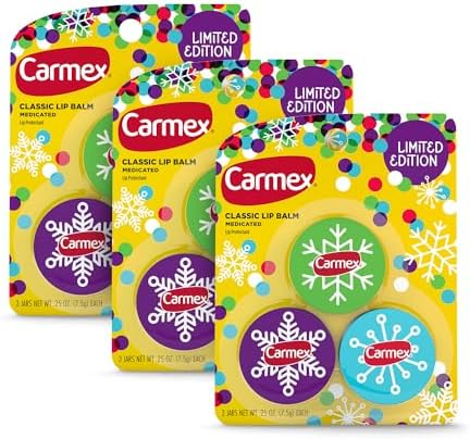 Carmex Medicated Lip Balm Holiday Jars, 9 Count (3 Packs of 3) Carmex