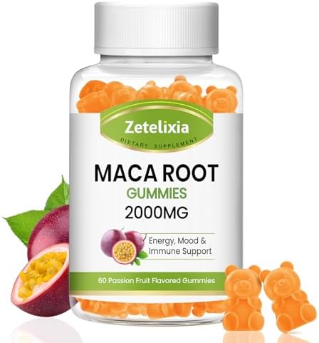 Superior Absorption Maca Root Gummies, Yellow, Red, Black Maca Gummies for Women and Men, Vegan Passion Fruit 120 Gummies Zetelixia