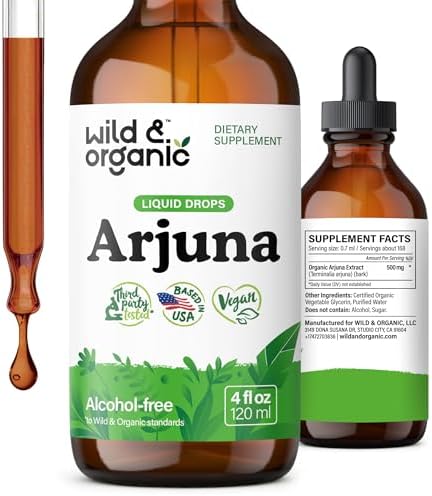 Wild & Organic Arjuna Bark Tincture - Overall Well-Being Supplement - Alcohol-Free Liquid Drops - Terminalia Arjuna Bark Extract - No Sugar & Additives, Non-GMO - 4 fl oz Wild & Organic