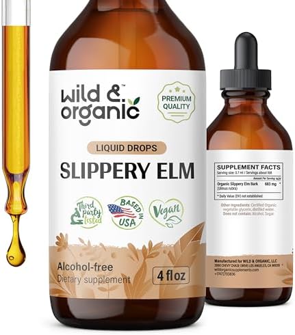 Wild & Organic Slippery Elm Drops - Lung, Digestive & Women's Support - Slippery Elm Bark Tincture - Liquid Ulmus Rubra Extract Supplement - Vegan, Sugar & Alcohol-Free - 2 fl oz Wild & Organic