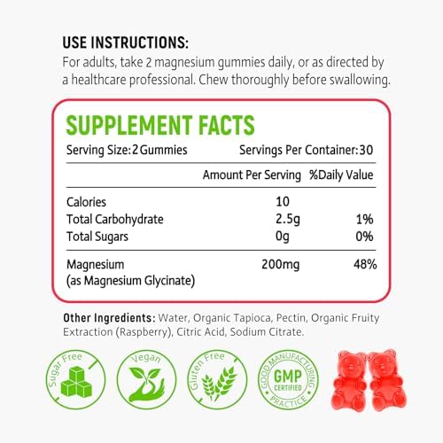 Magnesium Glycinate Gummies, High Absorption Magnesium Glycinate Supplements for Relaxation, Magnesium Chews for Adults and Kids, Raspberry Flavor 120 Count Zetelixia