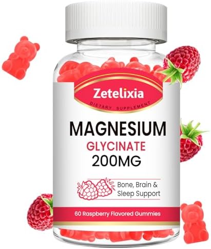 Magnesium Glycinate Gummies, High Absorption Magnesium Glycinate Supplements for Relaxation, Magnesium Chews for Adults and Kids, Raspberry Flavor 60 Count Zetelixia