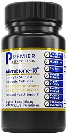 Premier Research Labs MicroBiome-18 - Probiotics for Digestive Health, Probiotics with Lactobacillus Acidophilus for Women and Men, Reuteri for Healthy Gut Microbiome - 30 Vegetarian Capsules Premier Research Labs