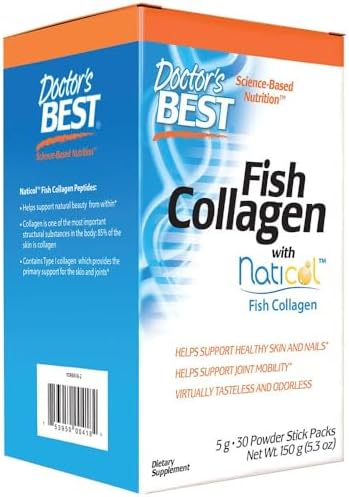 Doctor's Best Fish Collagen w/Naticol Fish Collagen, Supports Skin, Nails, Joints, 30 Powder Stick Pack Doctor's Best