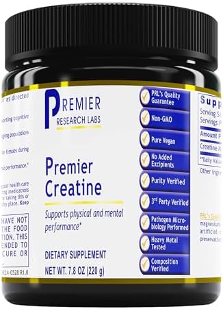 Premier Research Labs Premier Creatine - Creatine Monohydrate Powder, Creatine Powder for Men, Women, Vegetarians, Unflavored Vegan Friendly Formula - 7.8 oz (40 Servings) Premier Research Labs