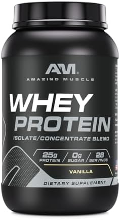 Amazing Muscle 100% Whey Protein Powder *Advanced Formula with Whey Protein Isolate Along with Ultra Filtered Whey Protein Concentrate (Banana, 2 Lb) Amazing Nutrition