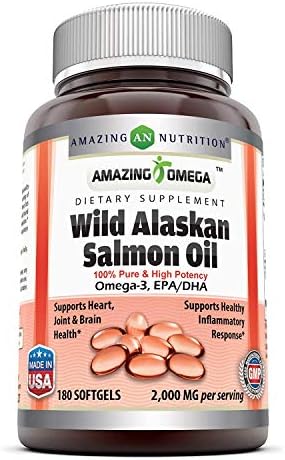 Amazing Omega Wild Alaskan Salmon Oil 2000mg Per Serving Softgels Supplement (180 | 2 Pack) Amazing Nutrition