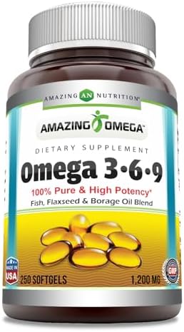 Amazing Omega 3.6.9 Supplement | 1200 Mg Per Serving | 250 Softgels | Unflavored | Non-GMO | Gluten-Free | Made in USA Amazing Nutrition