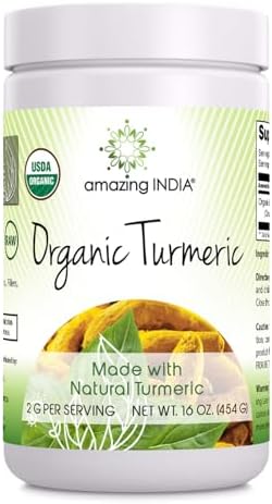 Amazing India USDA Certified Organic Turmeric Powder 16 Oz (1 Lb) Supplement | Non-GMO | Gluten Free | Made in USA Amazing India