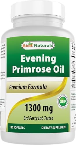 Best Naturals Evening Primrose Oil 1300 mg 120 Softgels - Made from Non-GMO Hexane Free Cold Pressed Oil Best Naturals