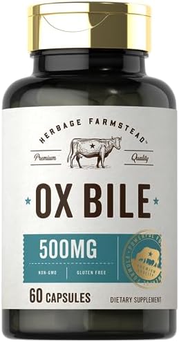 Carlyle Ox Bile Supplement 500 mg | 60 Capsules | Digestive Enzymes | Non-GMO & Gluten Free | by Herbage Farmstead Carlyle