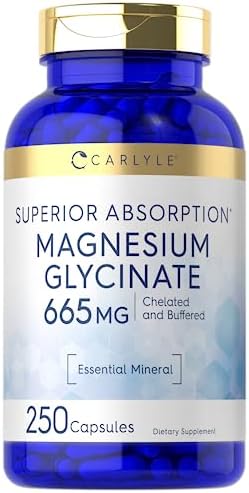 Carlyle Magnesium Glycinate | 665 mg | 250 Capsules | Non-GMO and Gluten Free Formula | Essential Buffered Mineral Supplement Carlyle