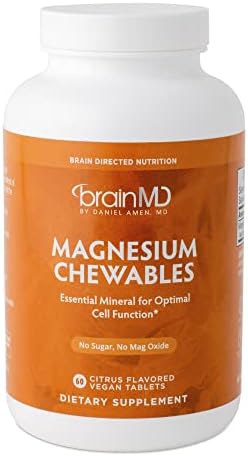 BRAINMD Dr Amen Magnesium Chewables, Citrus - 60 Chewable Tablets - Essential Mineral for Optimal Cell Function - Supports Memory & Focus - Gluten Free - 60 Servings BrainMD