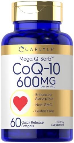 Carlyle CoQ10 600 mg | 60 Softgels | Mega Q-Sorb Coenzyme Q-10 | with Black Pepper Extract | Non-GMO, Gluten Free Supplement Carlyle