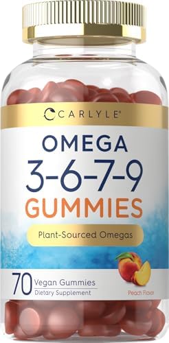 Carlyle Omega 3 6 7 9 Gummies | 70 Count | Vegan Plant Sourced Supplement | Peach Flavor Carlyle