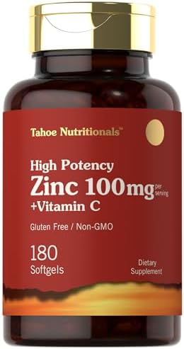 Carlyle Zinc Supplement 100mg with Vitamin C | 180 Softgels | Non-GMO, Gluten Free | Tahoe Nutritionals Carlyle