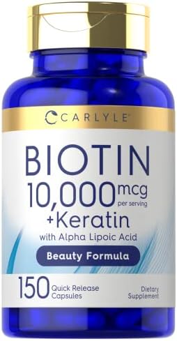 Carlyle Biotin 10000mcg | 150 Capsules | Beauty Formula with Keratin | Non-GMO, Gluten Free Supplement Carlyle