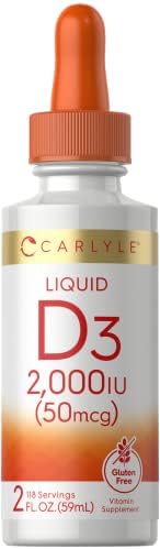 Carlyle Liquid Vitamin D3 | 2000 IU | 2 oz | Vegetarian, Non-GMO, and Gluten Free Formula | 50mcg | Vitamin D Liquid Drops for Adults Carlyle