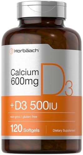 Horbäach Calcium Supplement with Vitamin D3 | 600 mg | 120 Softgels | Non-GMO and Gluten Free Horbäach